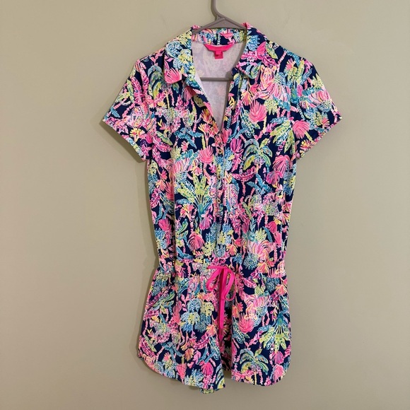 Lilly Pulitzer Jorgie floral Terry cloth romper jumpsuit oyster bay navy - Picture 2 of 11
